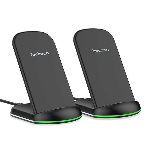 yootech Yootech 2 Pack Wireless Charger - 10W Fast Charging Stand for iPhone 16/15/14/13/SE & Galaxy S22/S21/S20 - No AC Adapter Needed