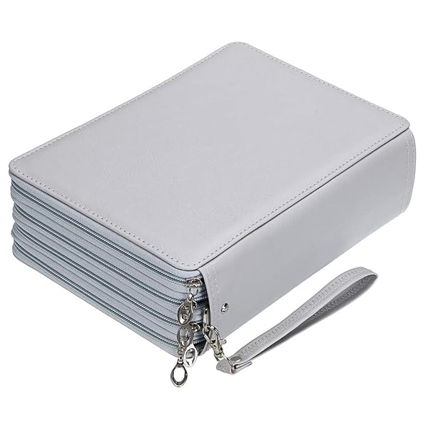 BTSKY BTSKY 200 Slots Colored Pencil Organizer Deluxe PU Leather Case with Handle for Colored and Watercolor Pencils Grey