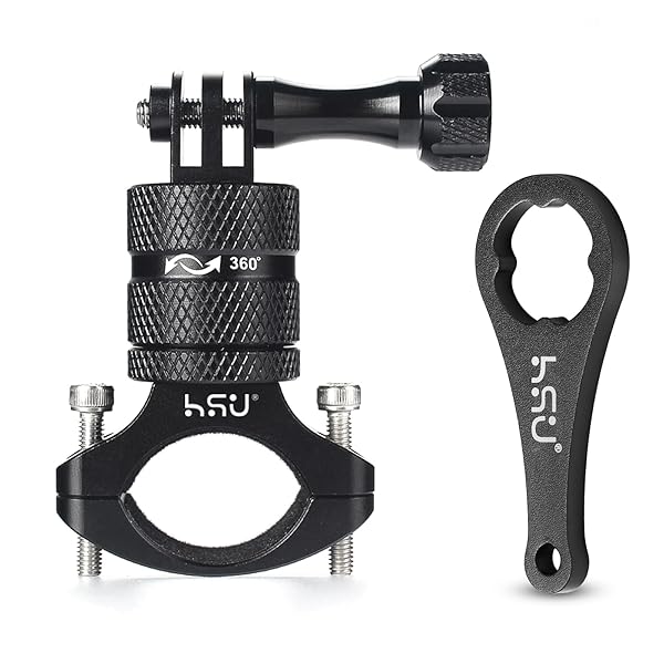 HSU HSU Aluminum Bike Bicycle Handlebar Mount for GoPro Hero 13/12/11/10/9/8/7/6/5/4 Session AKASO Campark and Other Action Cameras, 360 Degrees Rotary Mountain Bike Rack Mount (Black)