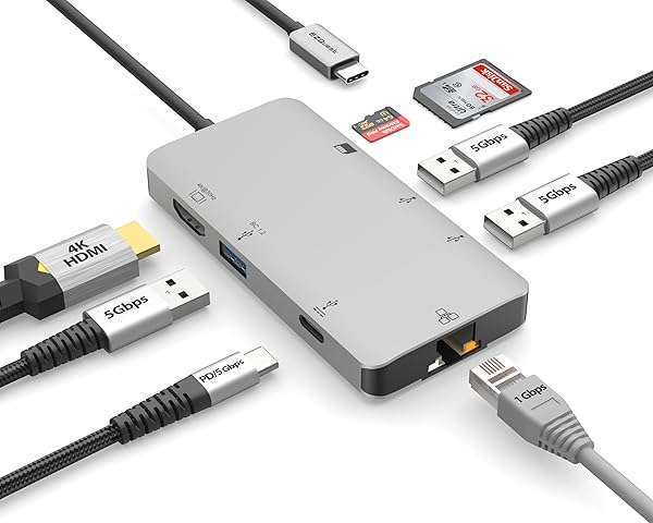 EZQuest EZQuest 8-in-1 USB C Hub Docking Station: 4K HDMI, Ethernet, USB Ports for MacBook, Dell, HP & Lenovo Laptops
