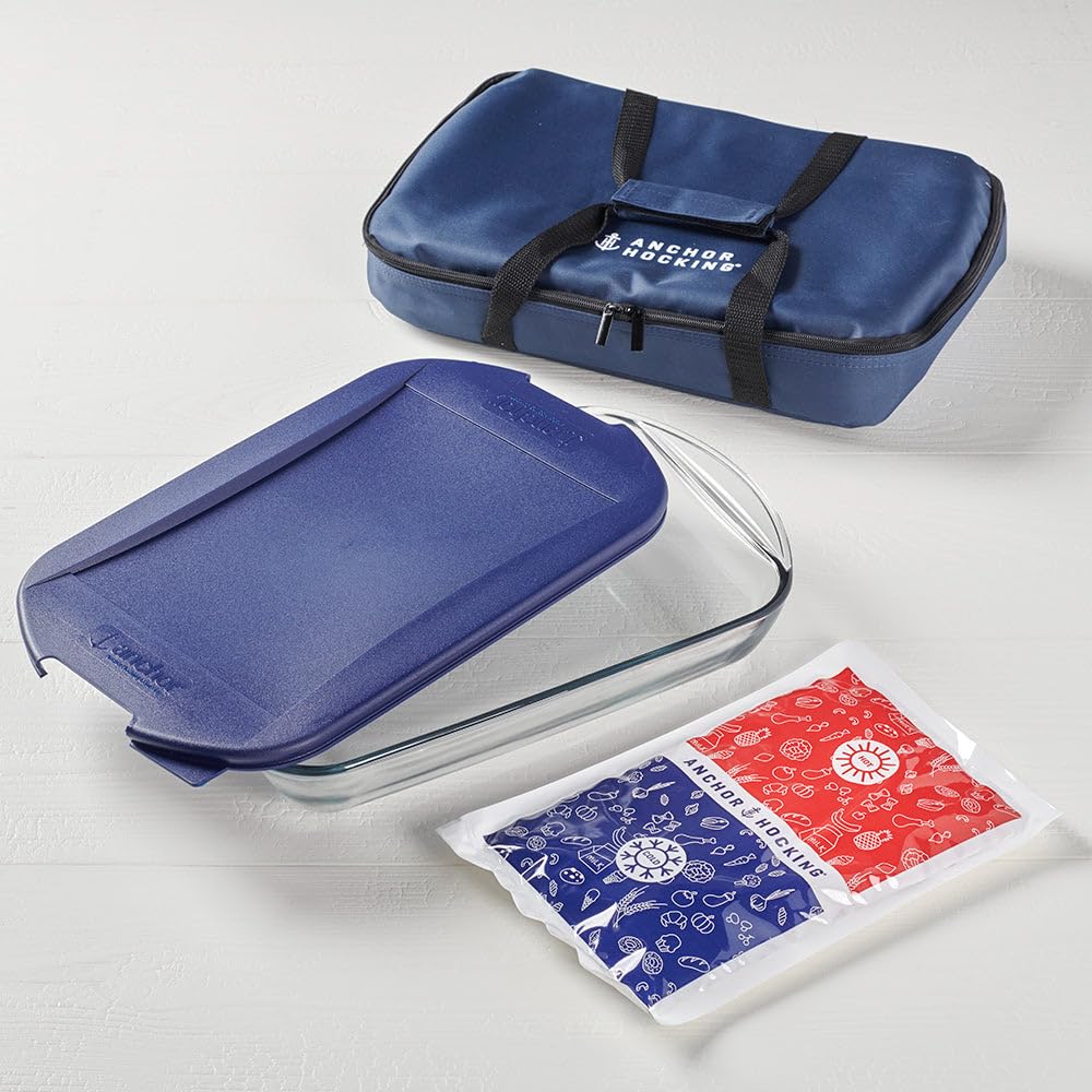 Anchor Hocking Anchor Hocking Oven Basics 4-Piece Bake-N-Take Set in Navy Blue - Durable Bakeware for Easy Cooking & Transport - View 2 of 4