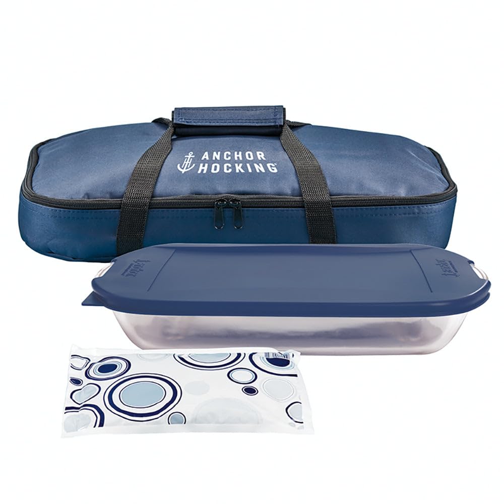Anchor Hocking Anchor Hocking Oven Basics 4-Piece Bake-N-Take Set in Navy Blue - Durable Bakeware for Easy Cooking & Transport
