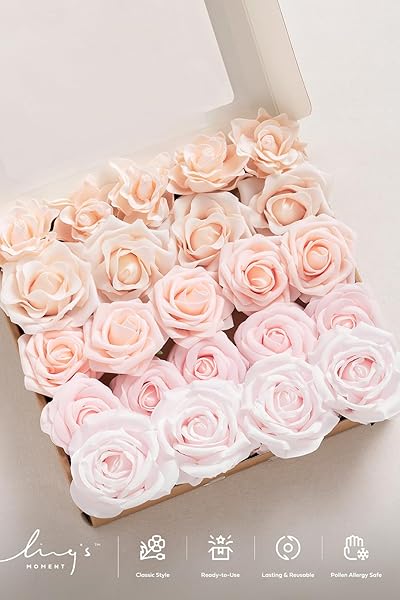 Ling's moment Ling's Moment Pale Pink Artificial Flowers Silk Roses and Foam Gardenia Combo for DIY Wedding Bouquets and Home Decorations 23pcs - View 3 of 3
