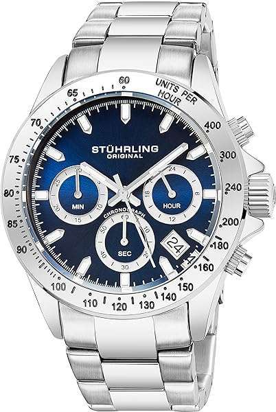 Stührling Original Men’s Chronograph Watch Stainless Steel Bracelet with Screw Down Crown and Water Resistant to 100 M. Analog Dial Quartz Movement