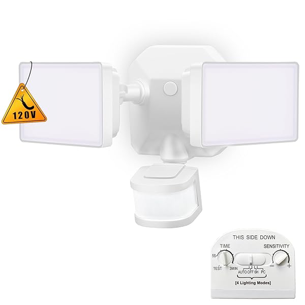 EMANER EMANER Dusk-to-Dawn Motion Sensor Security Lights - 5000K LED Flood Light for Outdoor Use, IP65 Waterproof, Dual-Head Design