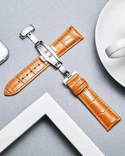 BINLUN BINLUN Quick Release Leather Watch Strap with Silver Buckle - 18mm Orange Band for Men & Women - View 5 of 10