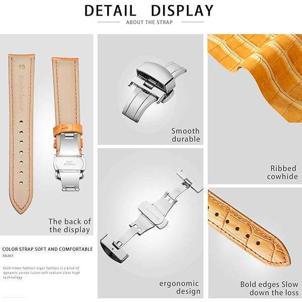 BINLUN BINLUN Quick Release Leather Watch Strap with Silver Buckle - 18mm Orange Band for Men & Women - View 7 of 10