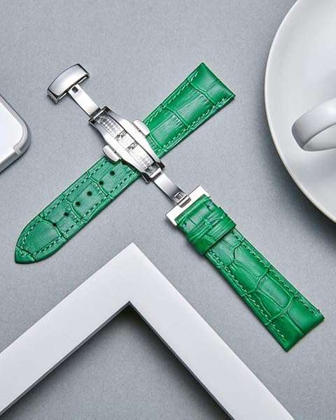 BINLUN BINLUN Green Leather Watch Strap with Quick Release & Silver Buckle - 20mm for Men & Women - View 6 of 11