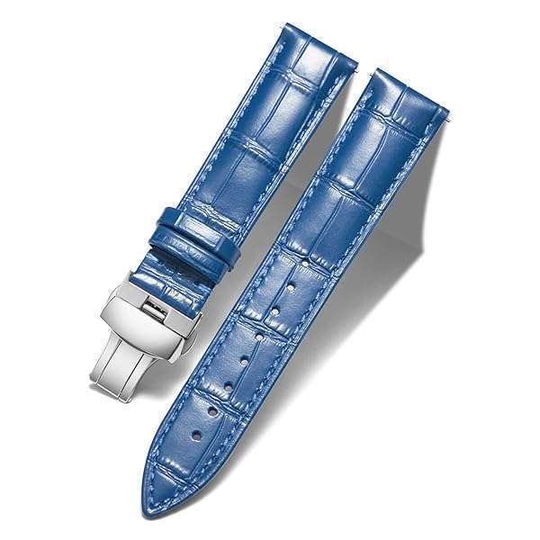 BINLUN Quick Release Leather Watch Strap with Silver Buckle - 12mm to 24mm Sizes for Men & Women (Blue, 17mm)
