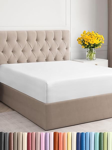 King Size Fitted Bed Sheet Hotel Luxury Extra Soft Wrinkle Free Breathable Cooling Fits Mattress Up to 16 White Single Fitted Sheet Only