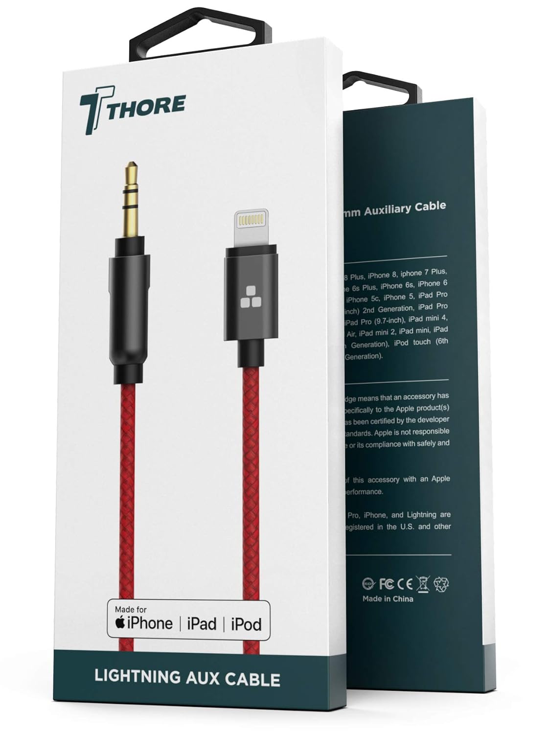 Thore Apple MFI Certified iPhone Aux Lightning Cord to 3.5mm Male Cable for Car Jack Headphones Speakers Red - View 5 of 5