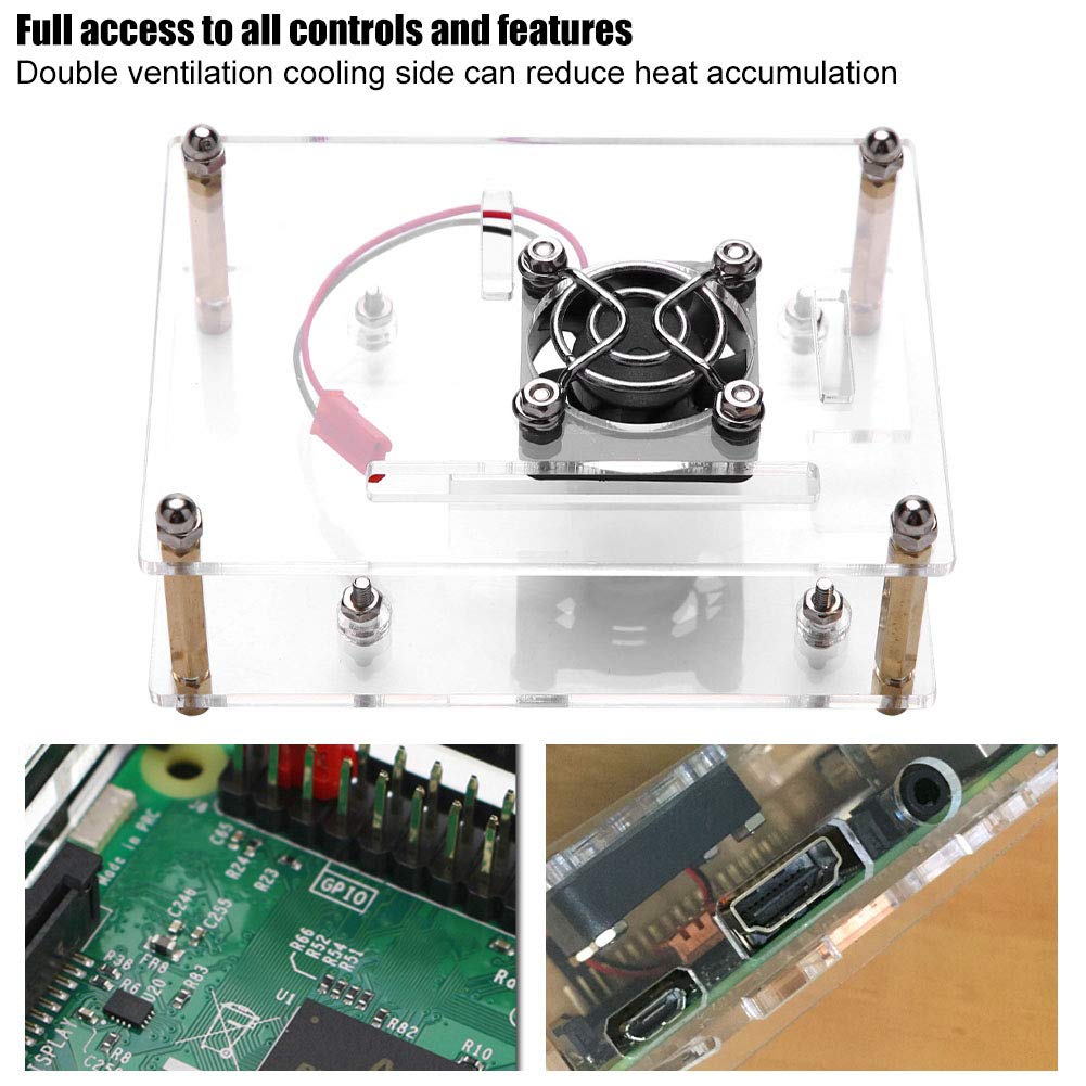 Acrylic Shell for Raspberry Pi ASHATA PMMA Enclosure Box with Cooling Fan for Pi 2 3 Model B and Pi B Plus - View 2 of 9
