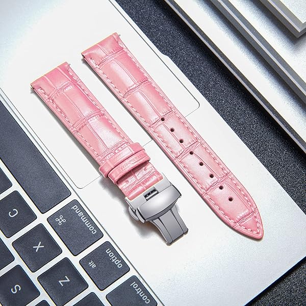 BINLUN BINLUN Leather Watch Strap Quick Release with Silver Buckle 12mm Pink Band for Men Women Stylish and Comfortable - View 2 of 6