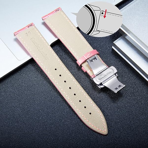 BINLUN BINLUN Leather Watch Strap Quick Release with Silver Buckle 12mm Pink Band for Men Women Stylish and Comfortable - View 3 of 6
