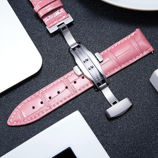 BINLUN BINLUN Leather Watch Strap Quick Release with Silver Buckle 12mm Pink Band for Men Women Stylish and Comfortable - View 4 of 6