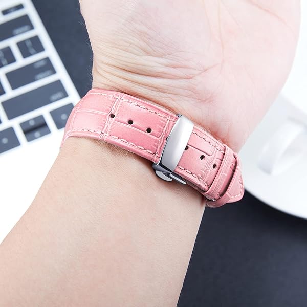 BINLUN BINLUN Leather Watch Strap Quick Release with Silver Buckle 12mm Pink Band for Men Women Stylish and Comfortable - View 5 of 6