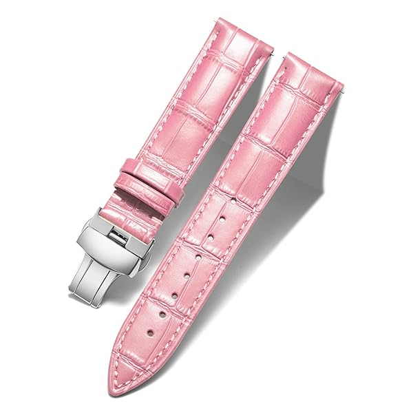 BINLUN BINLUN Leather Watch Strap Quick Release with Silver Buckle 12mm Pink Band for Men Women Stylish and Comfortable