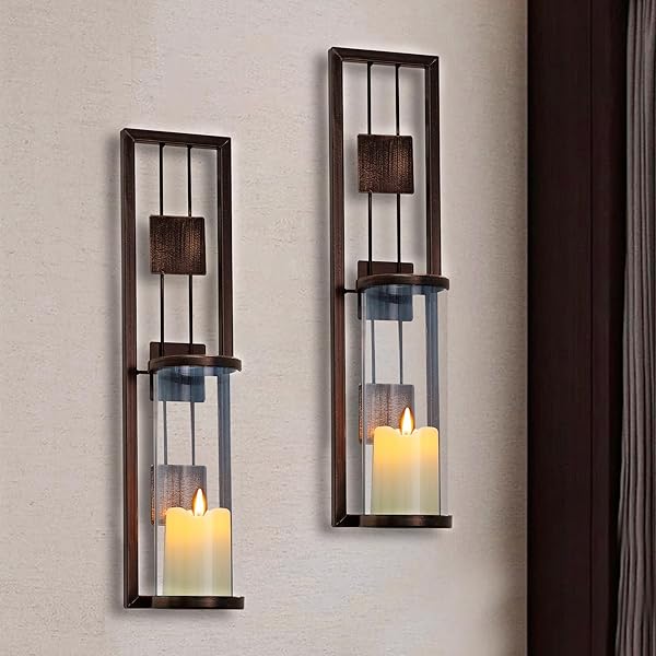 Shelving Solution Stylish Metal Wall Sconce Candle Holders - Set of 2 for Living Room, Bathroom & Dining Room Decor