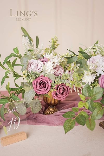 Ling's moment Ling's Moment 50Pcs Mauve Roses Artificial Flowers Real Touch Foam for Wedding Bouquets Centerpieces and Home Decor - View 3 of 6