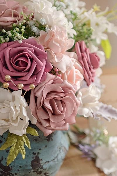 Ling's moment Ling's Moment 50Pcs Mauve Roses Artificial Flowers Real Touch Foam for Wedding Bouquets Centerpieces and Home Decor - View 4 of 6