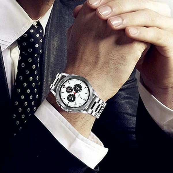 SPINYE SPINYE Stainless Steel Band for Samsung Galaxy Watch 6 5 4 3 Compatible Replacement Strap for Men and Women Silver Black 20mm - View 4 of 7