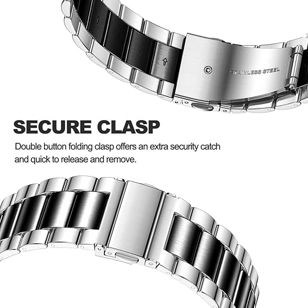 SPINYE SPINYE Stainless Steel Band for Samsung Galaxy Watch 6 5 4 3 Compatible Replacement Strap for Men and Women Silver Black 20mm - View 5 of 7