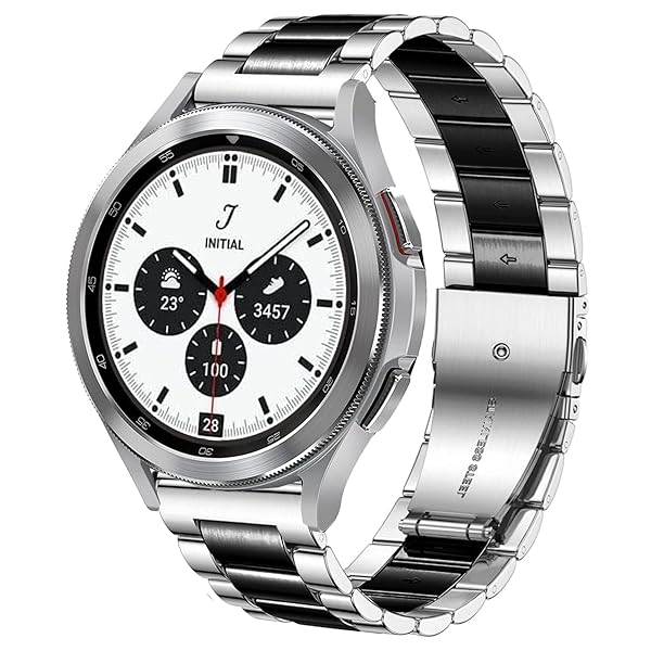 SPINYE Stainless Steel Band for Samsung Galaxy Watch 6 5 4 3 Compatible Replacement Strap for Men and Women Silver Black 20mm