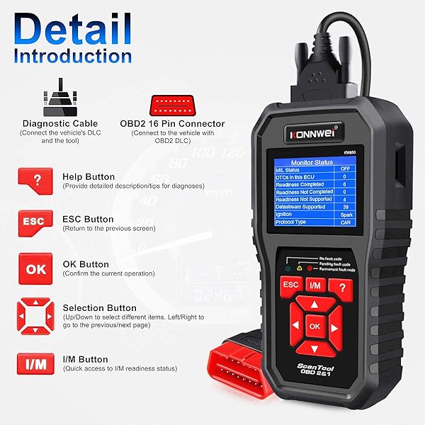 KONNWEI Professional KONNWEI OBD2 Scanner KW850: Auto Diagnostic Tool for All OBDII Cars Since 1996 - View 8 of 8