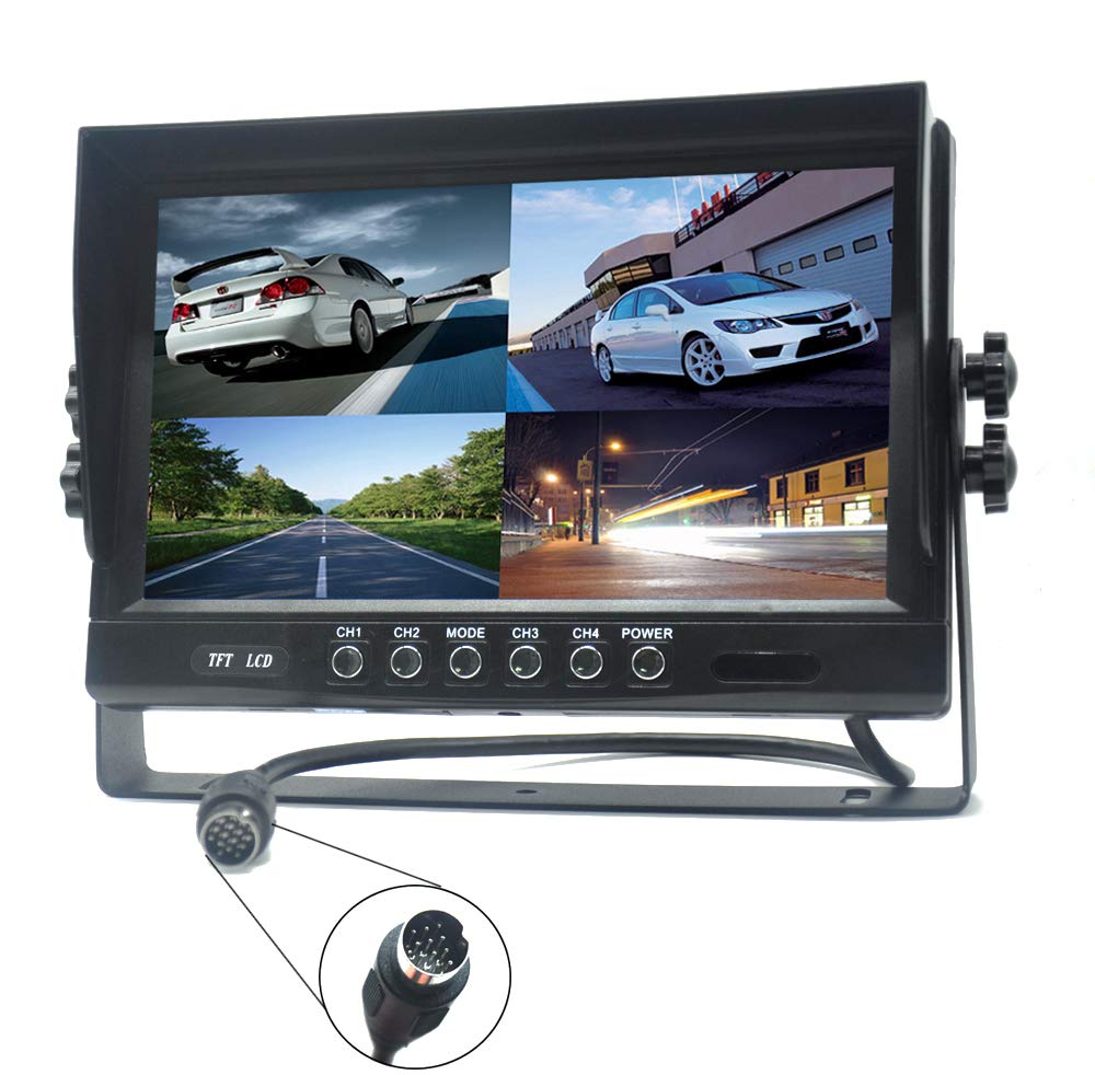 Padarsey Padarsey 9 Inch TFT LCD Car Rearview Quad Split Monitor with Remote Control and 4 Channels Shockproof 800480HD Screen and Sunshade