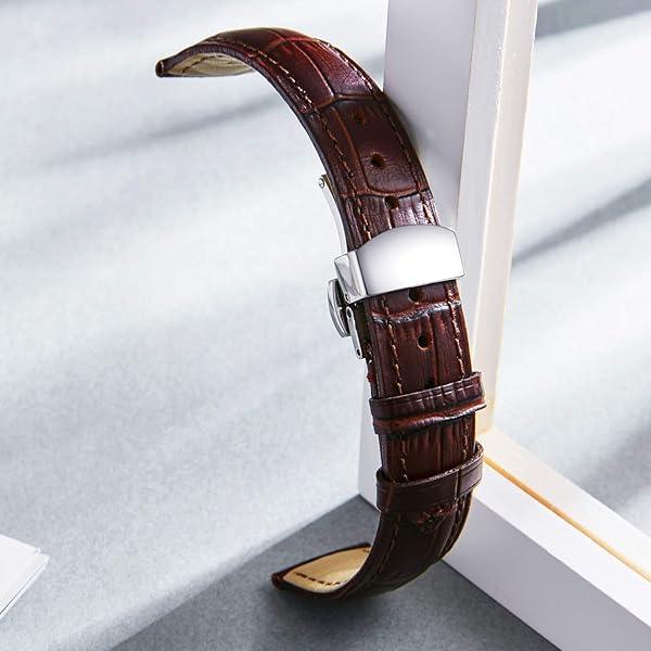 BINLUN BINLUN Leather Watch Strap Quick Release with Silver Buckle 16mm for Men Women Durable Comfortable Stylish Watch Band Brown Color - View 2 of 9