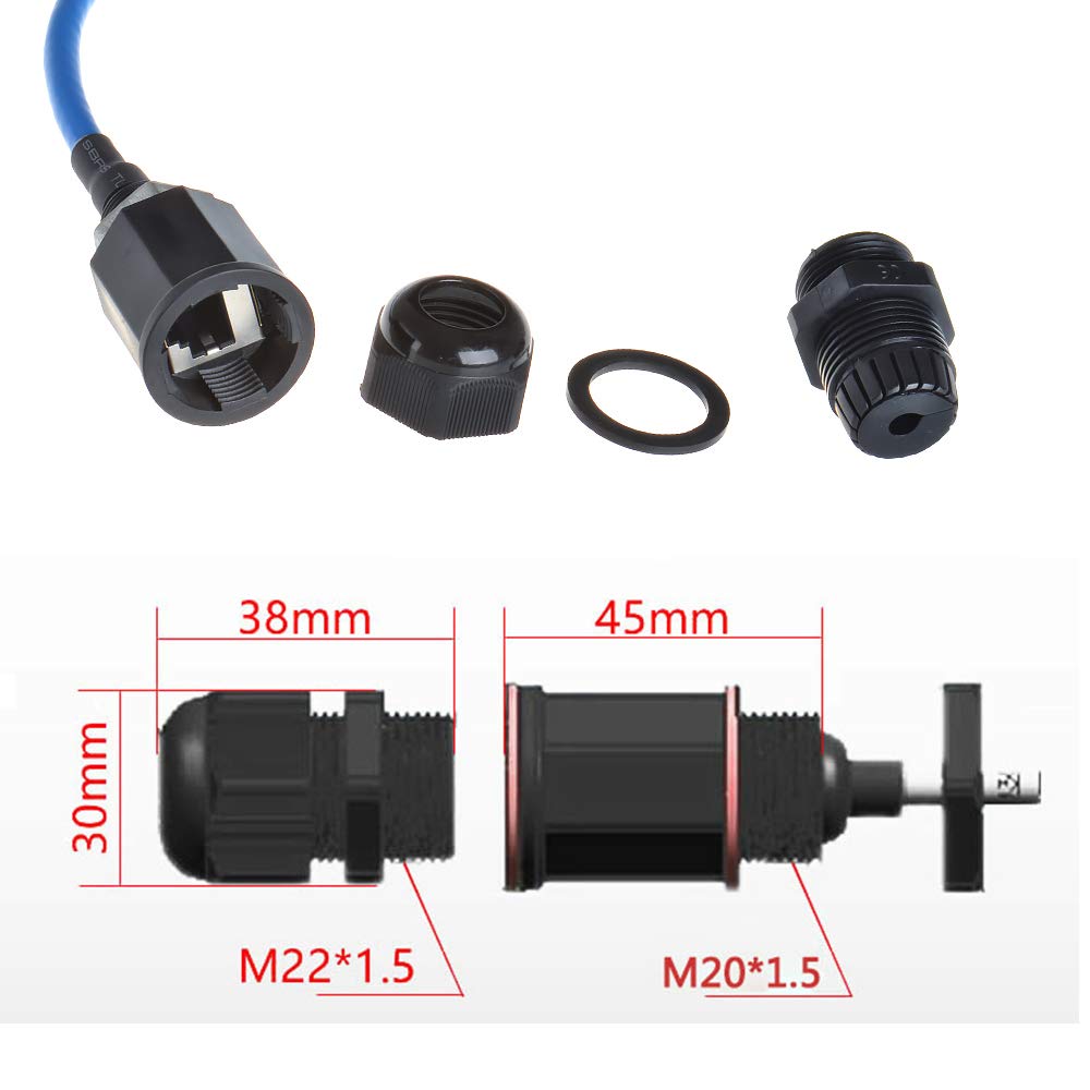 ANMBEST ANMBEST 2PCS M20 RJ45 Waterproof Cat5 Cat6 Ethernet Connector IP67 Outdoor LAN Coupler Adapter Male to Female - View 4 of 7