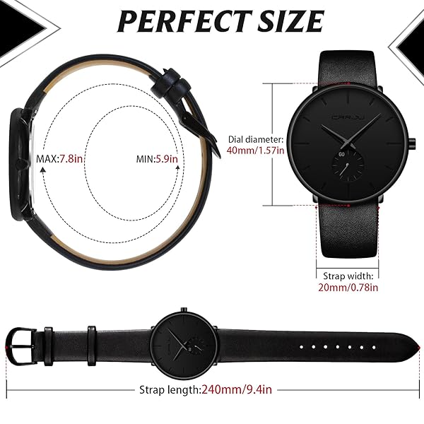 FIZILI Men's Unisex Minimalist Waterproof Military Watch with Classic Leather Strap & Black Pointer - View 4 of 8