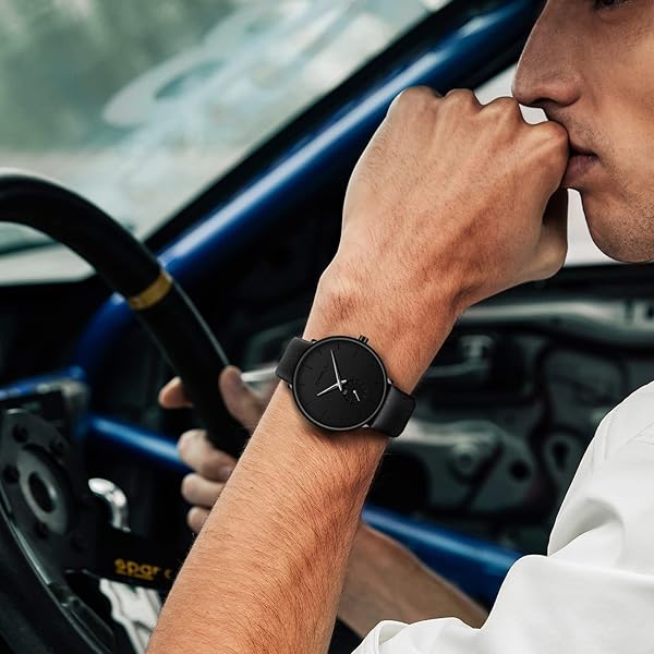 FIZILI Men's Unisex Minimalist Waterproof Military Watch with Classic Leather Strap & Black Pointer - View 5 of 8