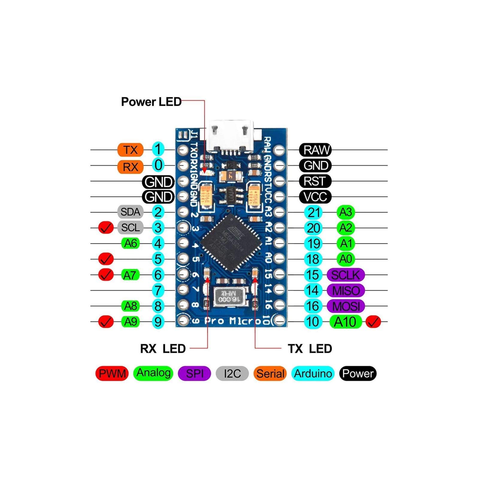 Generic Pro Micro ATmega32U4 5V 16MHz Micro-USB Development Module Board Compatible with Arduino Leonardo and ATmega328 Pro Mini - View 4 of 4