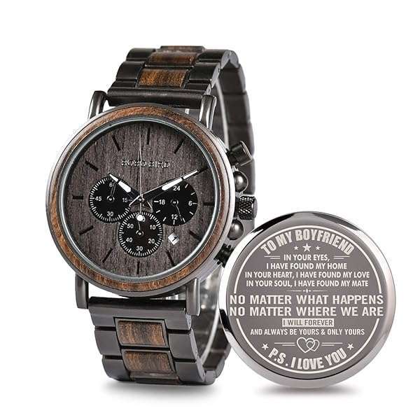 2win Custom Engraved Wooden Watch for Boyfriend - Personalized Birthday Gift for Men