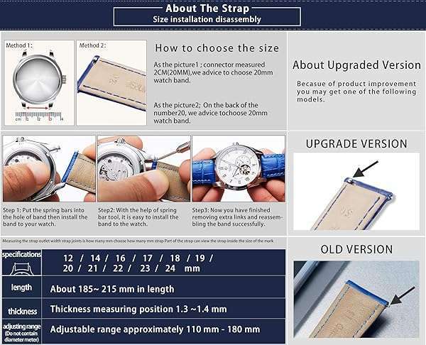 BINLUN BINLUN Red Leather Watch Strap with Quick Release & Silver Buckle - 18mm for Men & Women - View 6 of 6