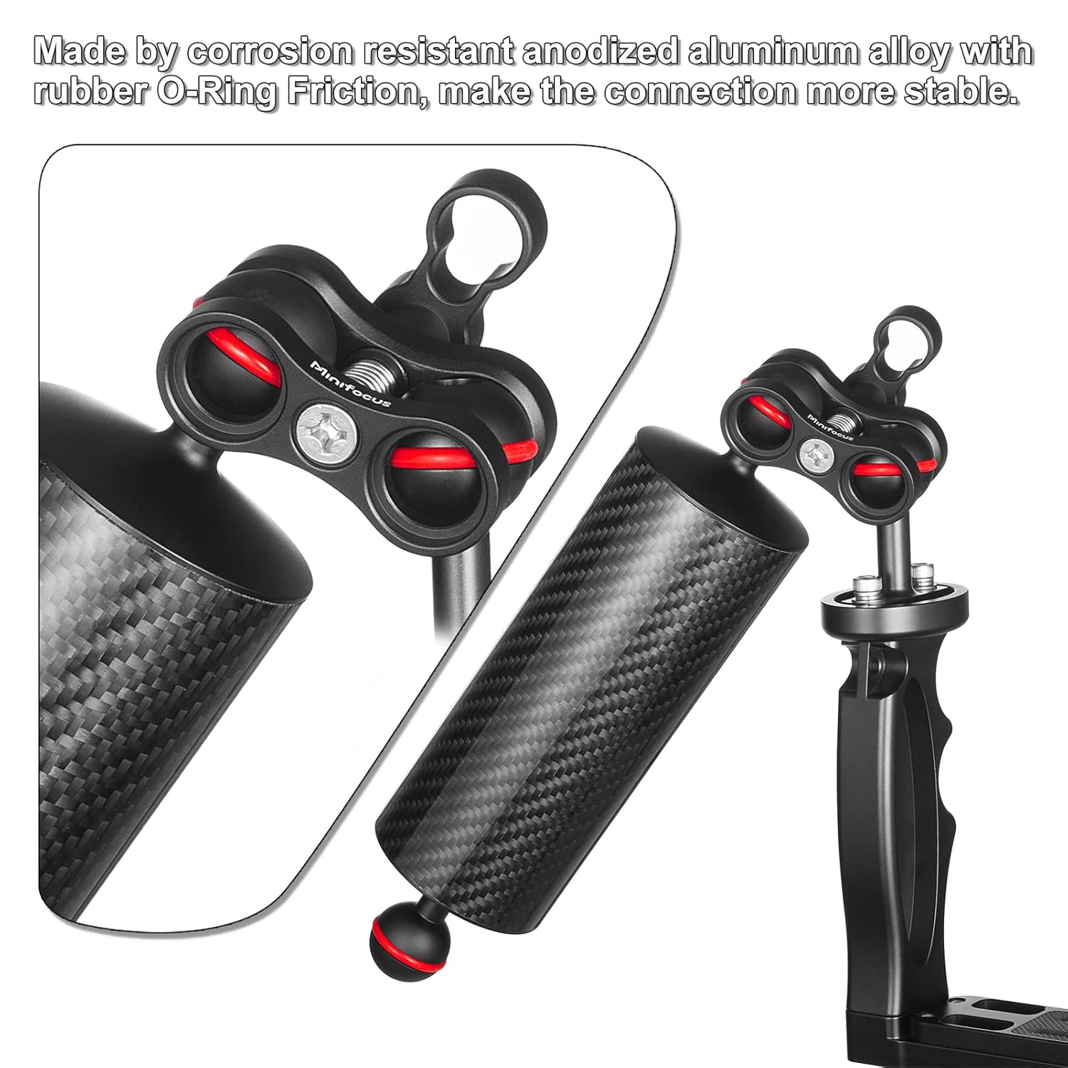 MINIFOCUS MINIFOCUS 2PCS Carbon Fiber Underwater Float Arm 8 Inch Dual Ball Buoyancy System for Diving Tray Video Light Strobe - View 2 of 7