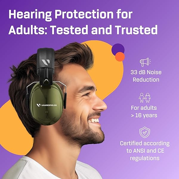Vanderfields Vanderfields Hearing Protection Ear Muffs 33dB Noise Cancelling Safety Headphones for Shooting Lawn Mowing DIY Construction Woodworking - View 4 of 9
