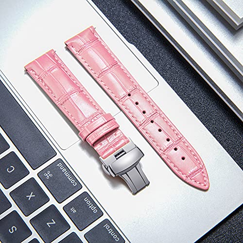 BINLUN BINLUN Leather Watch Strap Quick Release with Silver Buckle 17mm Stylish Band for Men and Women in Pink - View 2 of 6
