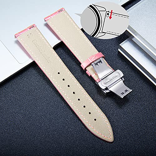 BINLUN BINLUN Leather Watch Strap Quick Release with Silver Buckle 17mm Stylish Band for Men and Women in Pink - View 3 of 6
