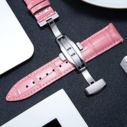 BINLUN BINLUN Leather Watch Strap Quick Release with Silver Buckle 17mm Stylish Band for Men and Women in Pink - View 4 of 6
