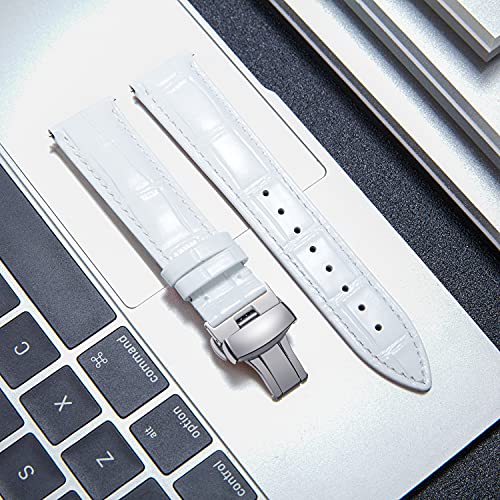 BINLUN BINLUN Leather Watch Strap Quick Release with Silver Buckle 12mm for Men Women Stylish and Durable Watch Band in White - View 2 of 6