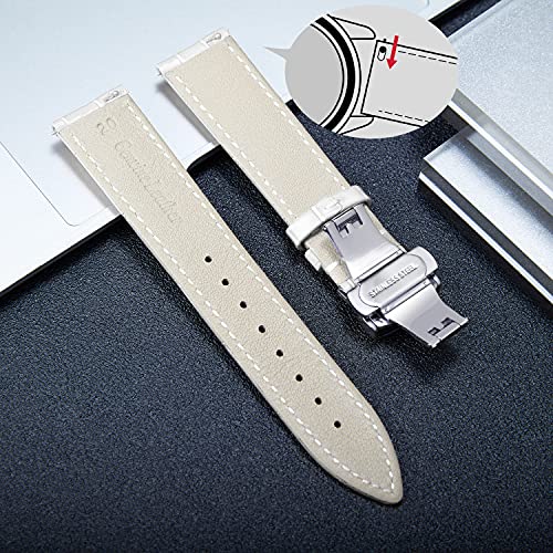 BINLUN BINLUN Leather Watch Strap Quick Release with Silver Buckle 12mm for Men Women Stylish and Durable Watch Band in White - View 3 of 6