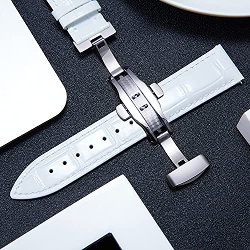 BINLUN BINLUN Leather Watch Strap Quick Release with Silver Buckle 12mm for Men Women Stylish and Durable Watch Band in White - View 4 of 6