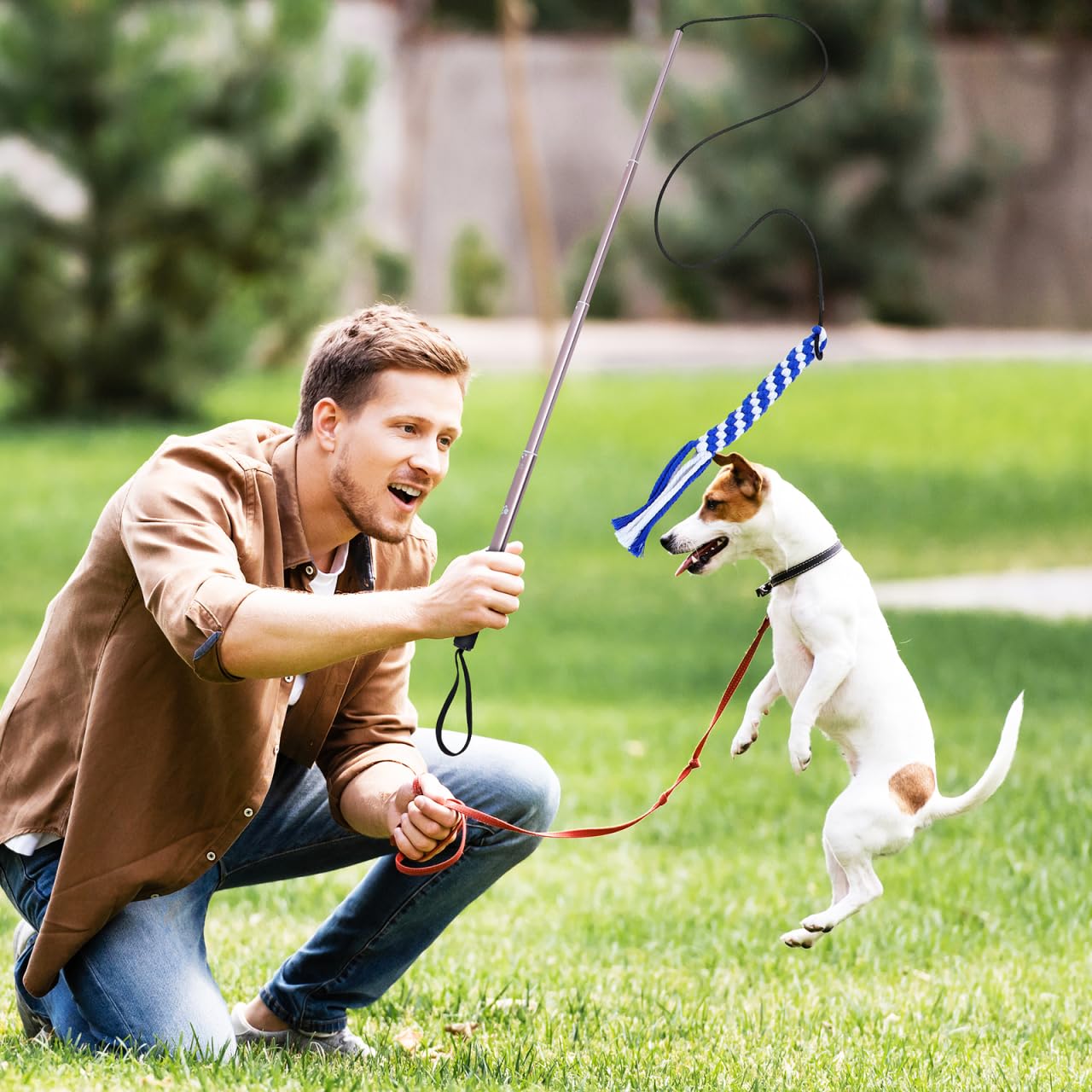 POPETPOP POPETPOP Flirt Pole for Dogs Interactive Teaser Wand with Rope Chew Toys for Training and Exercise Outdoor Fun Size L - View 6 of 7