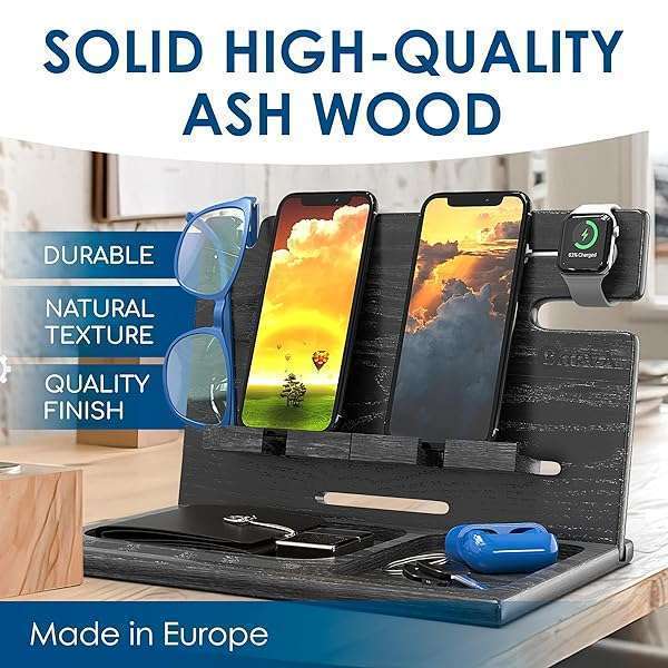 BarvA BARVA Wood Docking Station: Perfect Birthday Gift for Men & Dads - Multi-Device Charging Stand & Nightstand Organizer - View 4 of 8