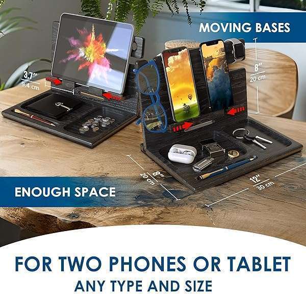 BarvA BARVA Wood Docking Station: Perfect Birthday Gift for Men & Dads - Multi-Device Charging Stand & Nightstand Organizer - View 5 of 8