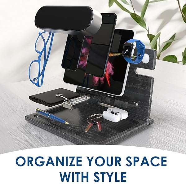 BarvA BARVA Wood Docking Station: Perfect Birthday Gift for Men & Dads - Multi-Device Charging Stand & Nightstand Organizer - View 6 of 8