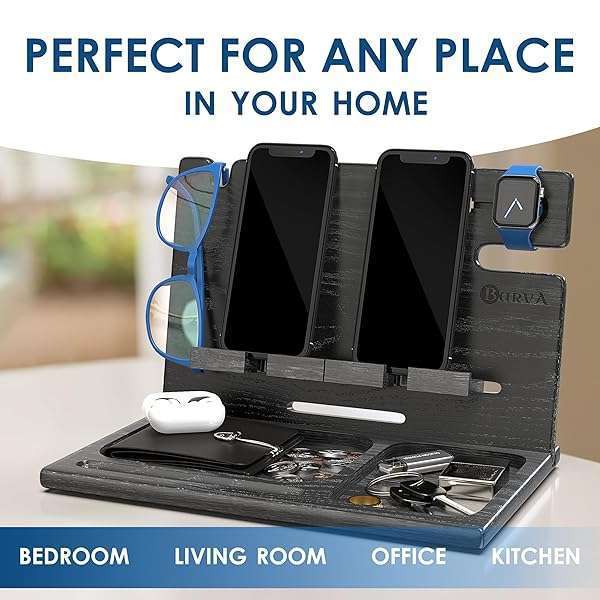 BarvA BARVA Wood Docking Station: Perfect Birthday Gift for Men & Dads - Multi-Device Charging Stand & Nightstand Organizer - View 8 of 8