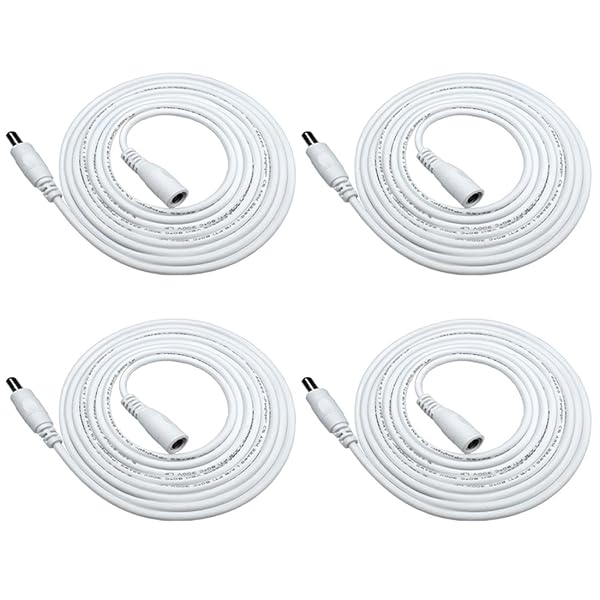 Liwinting Liwinting 4pcs 2m DC Extension Cable 12V Power Adapter Plug Male to Female Wire for CCTV Security Camera White